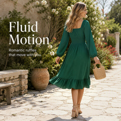 ⌛Limited-time offer-Women's Square Neck Smocked A-Line Dress