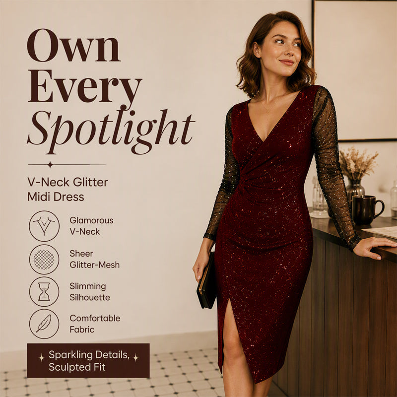 ✨New Arrivals & Special Offers-Women's Glittering Bodycon Dress with Mesh Sleeves