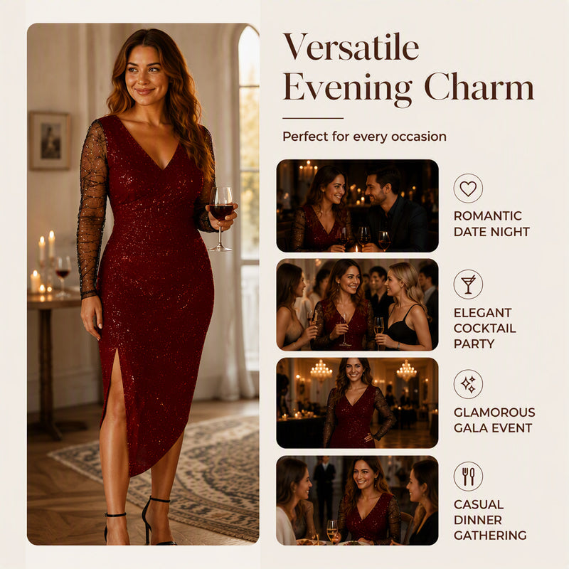 ✨New Arrivals & Special Offers-Women's Glittering Bodycon Dress with Mesh Sleeves
