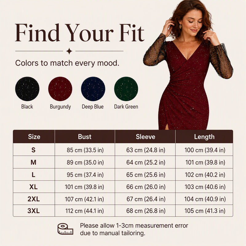 ✨New Arrivals & Special Offers-Women's Glittering Bodycon Dress with Mesh Sleeves