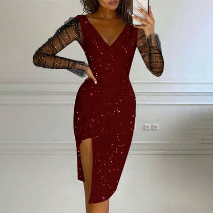 ✨New Arrivals & Special Offers-Women's Glittering Bodycon Dress with Mesh Sleeves