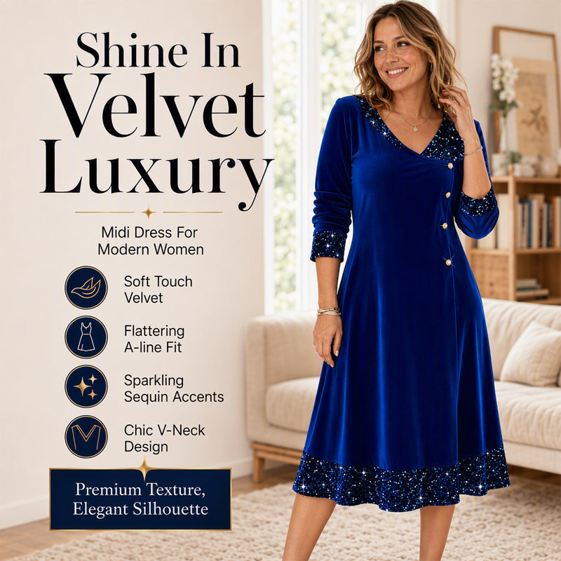 🥂Women's Elegant Sequin V-Neck Dress – Elegant Sparkle For Parties, Events & Special Occasions ✨