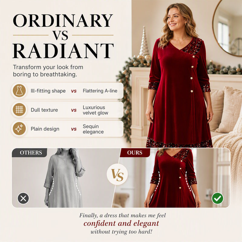 🥂Women's Elegant Sequin V-Neck Dress – Elegant Sparkle For Parties, Events & Special Occasions ✨