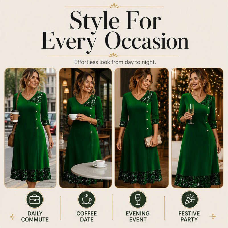🥂Women's Elegant Sequin V-Neck Dress – Elegant Sparkle For Parties, Events & Special Occasions ✨