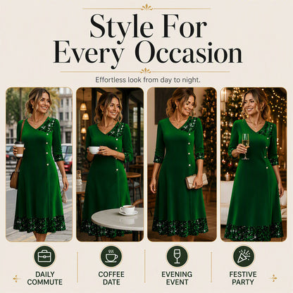 🥂Women's Elegant Sequin V-Neck Dress – Elegant Sparkle For Parties, Events & Special Occasions ✨