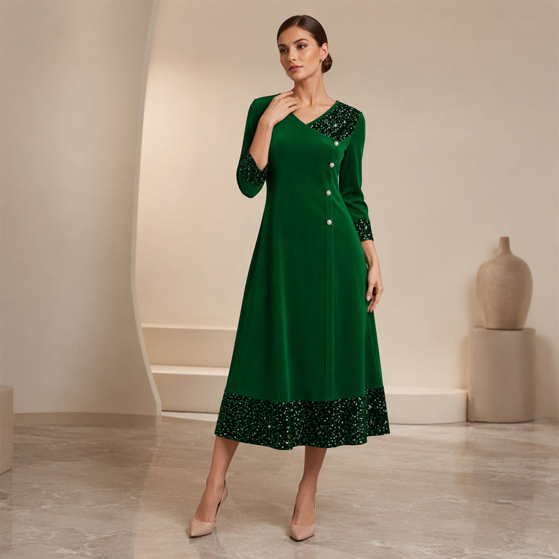 🥂Women's Elegant Sequin V-Neck Dress – Elegant Sparkle For Parties, Events & Special Occasions ✨