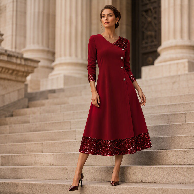🥂Women's Elegant Sequin V-Neck Dress – Elegant Sparkle For Parties, Events & Special Occasions ✨