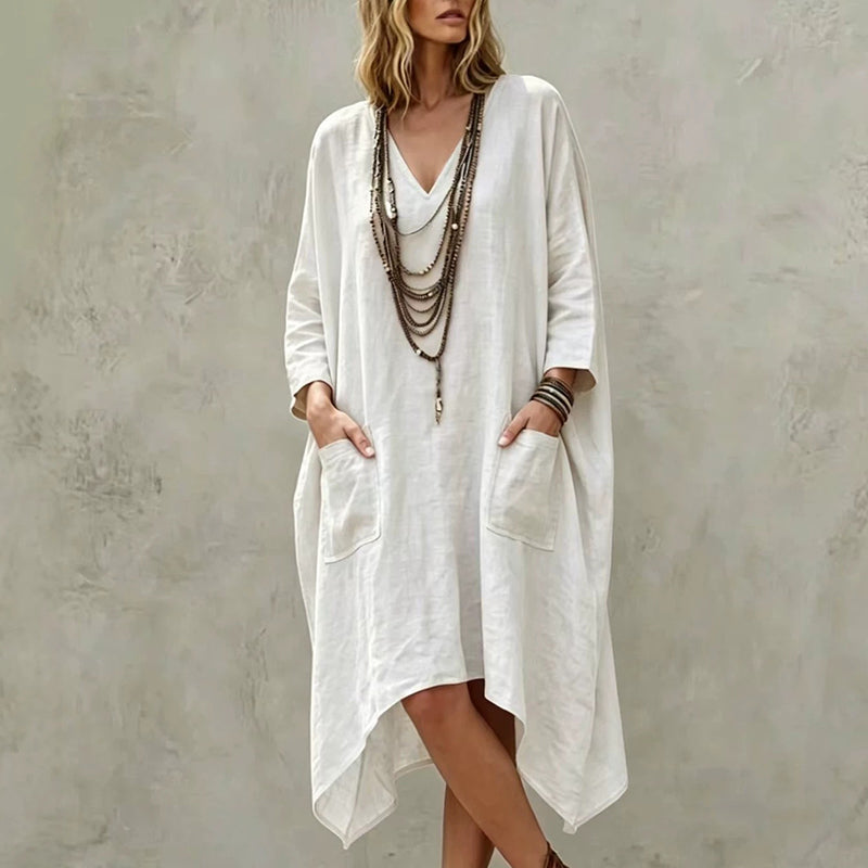 🌸Hot Sale 50% OFF💖Women's Loose V-Neck Asymmetrical Dress