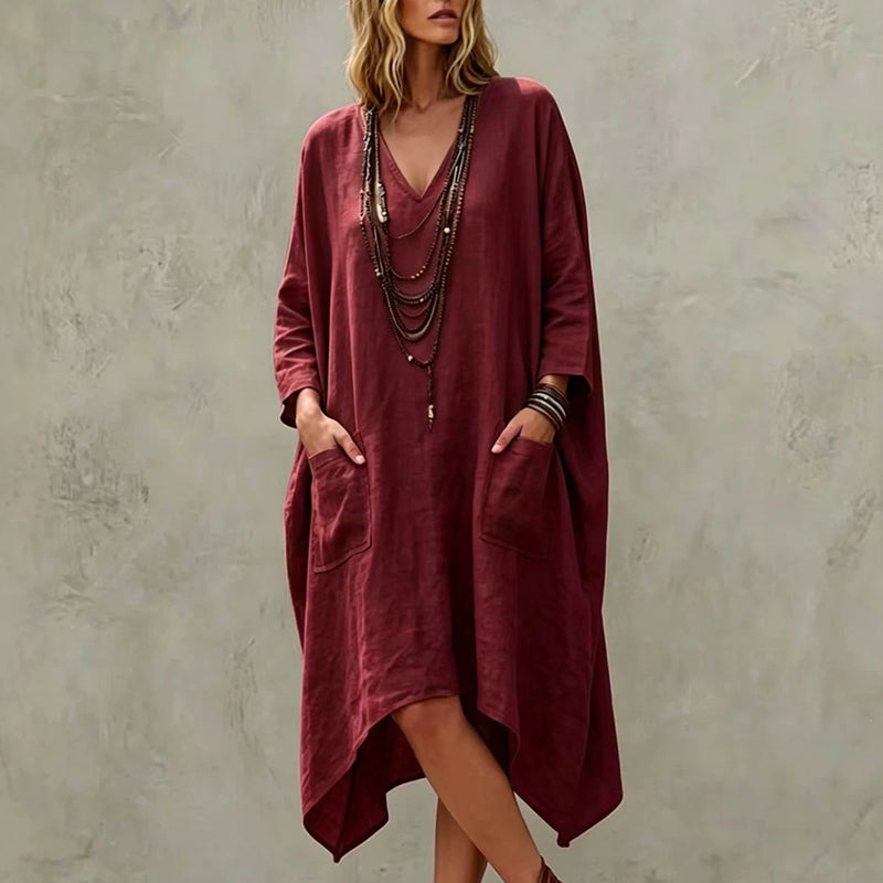 🌸Hot Sale 50% OFF💖Women's Loose V-Neck Asymmetrical Dress