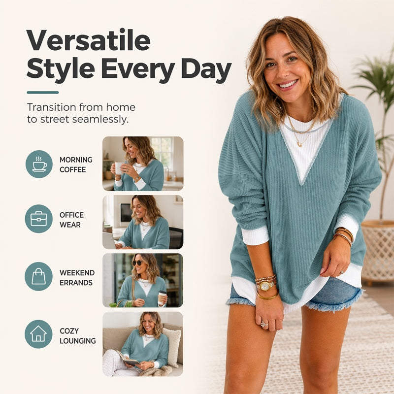 ✨ Women's Colour Block Crew Neck Top – Chic Casual Style With A Comfortable Everyday Fit 🤍
