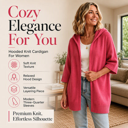 🔥Hot Sale 50% OFF✨ Women's 3/4 Sleeve Hooded Knit Cardigan – Soft Lightweight Layer For Effortless Everyday Style 🤍