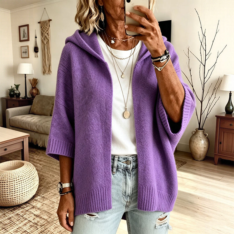 🔥Hot Sale 50% OFF✨ Women's 3/4 Sleeve Hooded Knit Cardigan – Soft Lightweight Layer For Effortless Everyday Style 🤍