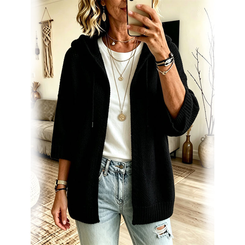🔥Hot Sale 50% OFF✨ Women's 3/4 Sleeve Hooded Knit Cardigan – Soft Lightweight Layer For Effortless Everyday Style 🤍
