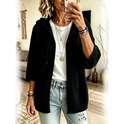 🔥Hot Sale 50% OFF✨ Women's 3/4 Sleeve Hooded Knit Cardigan – Soft Lightweight Layer For Effortless Everyday Style 🤍