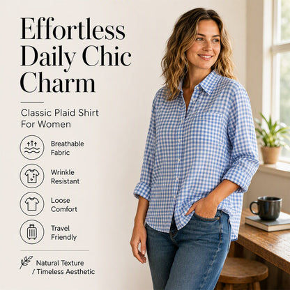 Women's Plaid Long Sleeve Button-Down Shirt