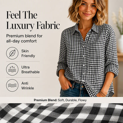 Women's Plaid Long Sleeve Button-Down Shirt