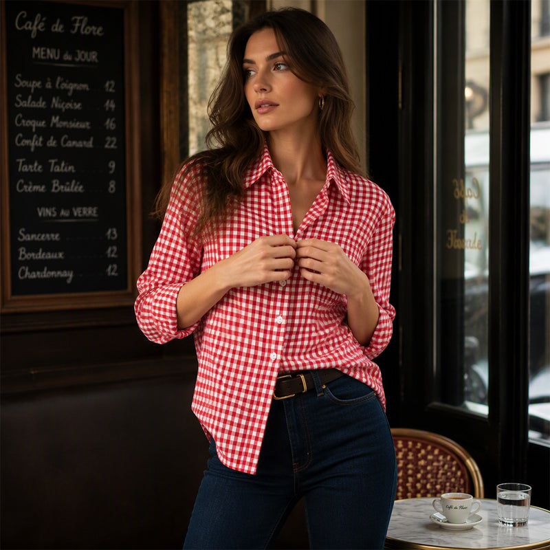 Women's Plaid Long Sleeve Button-Down Shirt
