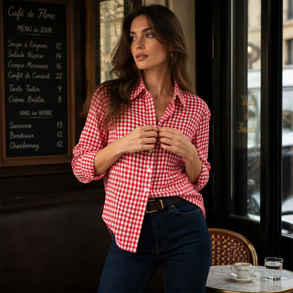 Women's Plaid Long Sleeve Button-Down Shirt