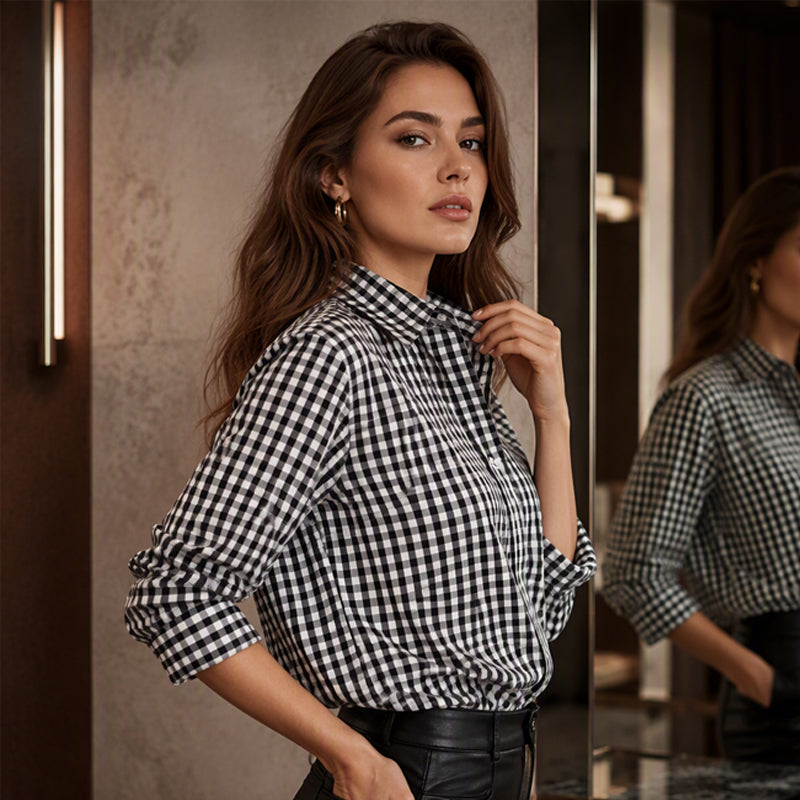 Women's Plaid Long Sleeve Button-Down Shirt