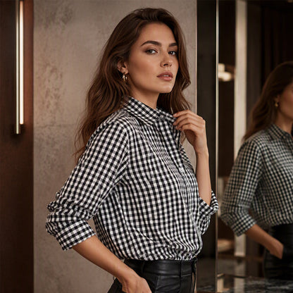 Women's Plaid Long Sleeve Button-Down Shirt