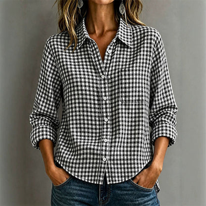 Women's Plaid Long Sleeve Button-Down Shirt