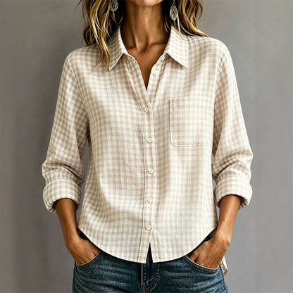 Women's Plaid Long Sleeve Button-Down Shirt