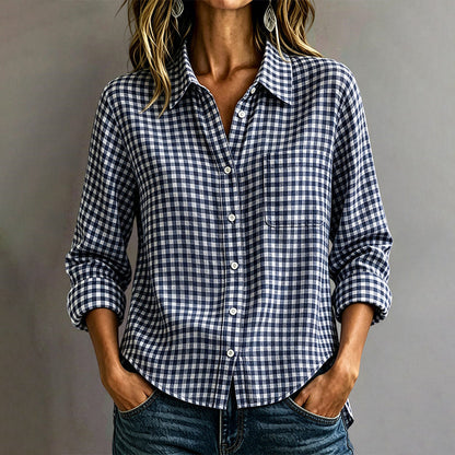 Women's Plaid Long Sleeve Button-Down Shirt