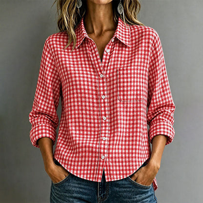 Women's Plaid Long Sleeve Button-Down Shirt