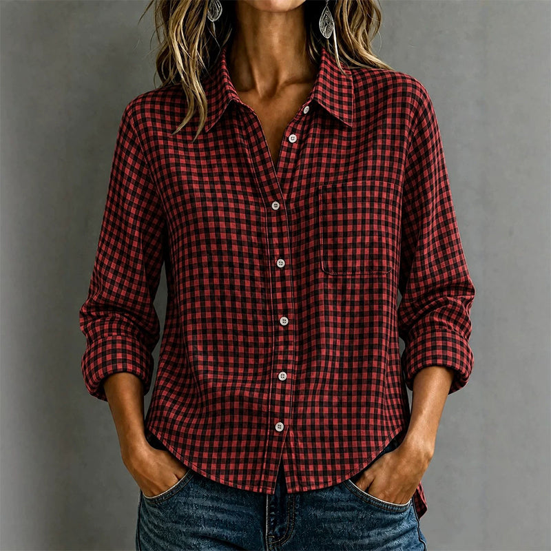 Women's Plaid Long Sleeve Button-Down Shirt