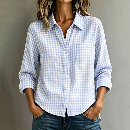 Women's Plaid Long Sleeve Button-Down Shirt