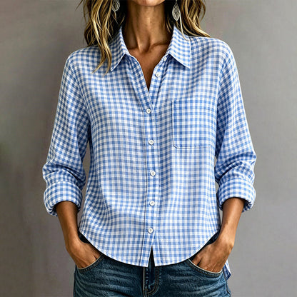 Women's Plaid Long Sleeve Button-Down Shirt