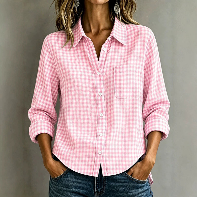 Women's Plaid Long Sleeve Button-Down Shirt