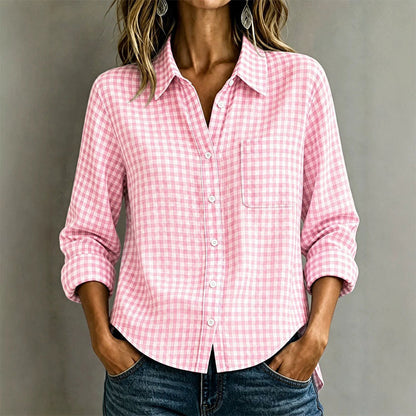 Women's Plaid Long Sleeve Button-Down Shirt