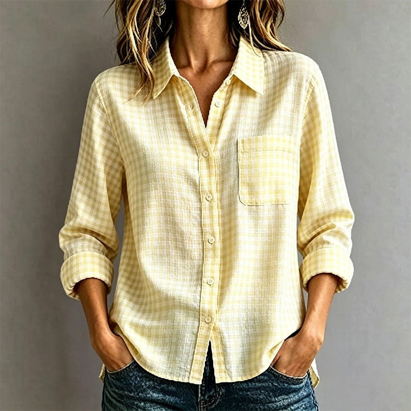 Women's Plaid Long Sleeve Button-Down Shirt