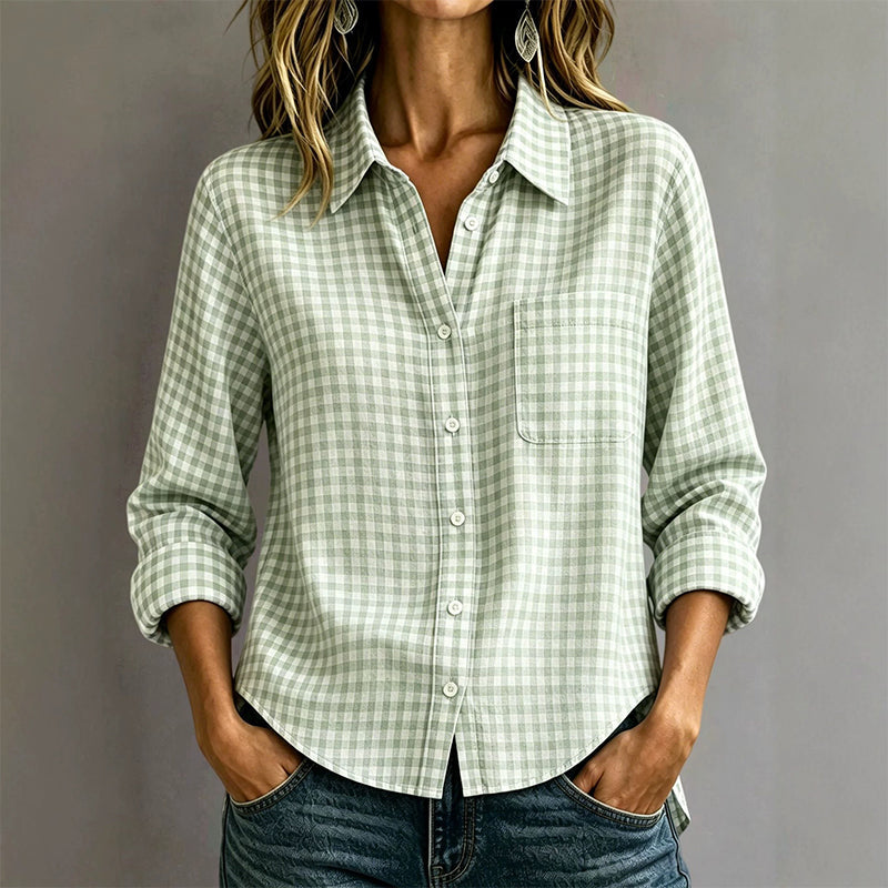 Women's Plaid Long Sleeve Button-Down Shirt