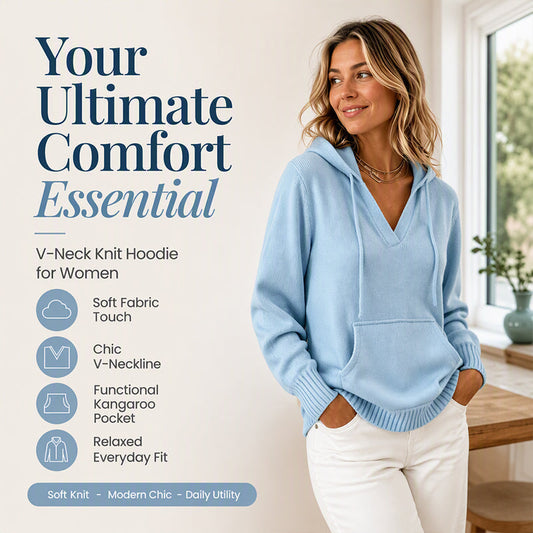 Women's Casual Solid V-Neck Hooded Sweater