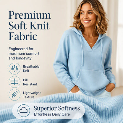 Women's Casual Solid V-Neck Hooded Sweater