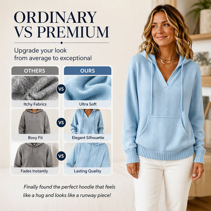 Women's Casual Solid V-Neck Hooded Sweater