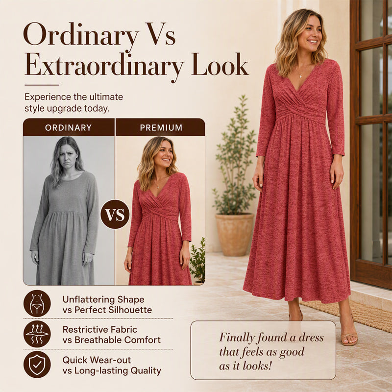 🌸 Women's Wrap V Neck Dress with Pockets– Flattering Feminine Fit With Pockets For Effortless Everyday Style 🤍