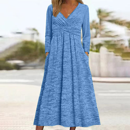 🌸 Women's Wrap V Neck Dress with Pockets– Flattering Feminine Fit With Pockets For Effortless Everyday Style 🤍