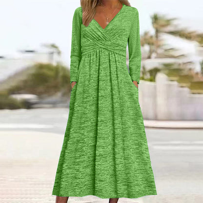 🌸 Women's Wrap V Neck Dress with Pockets– Flattering Feminine Fit With Pockets For Effortless Everyday Style 🤍