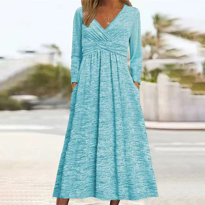 🌸 Women's Wrap V Neck Dress with Pockets– Flattering Feminine Fit With Pockets For Effortless Everyday Style 🤍
