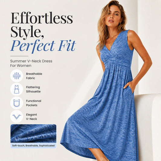 🌸👗New Arrivals - Sleeveless V-Neck Midi Dress – Breathable Comfort & Flattering Silhouette for All Body Types