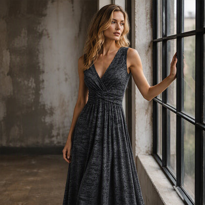 🌸👗New Arrivals - Sleeveless V-Neck Midi Dress – Breathable Comfort & Flattering Silhouette for All Body Types