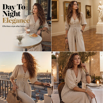 Women's Waist-Defining V-Neck Jumpsuit