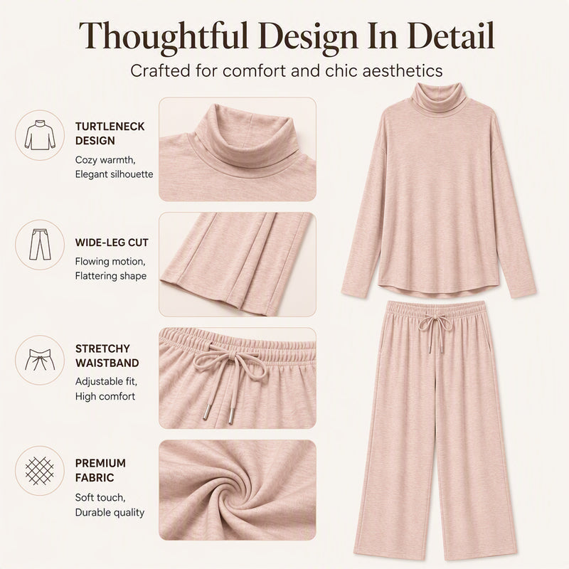 ☁️Women's Turtleneck Top & Wide-Leg Pants Set – Elegant Two-Piece Outfit For Cosy Everyday Style✨