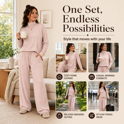 ☁️Women's Turtleneck Top & Wide-Leg Pants Set – Elegant Two-Piece Outfit For Cosy Everyday Style✨