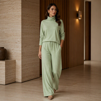 ☁️Women's Turtleneck Top & Wide-Leg Pants Set – Elegant Two-Piece Outfit For Cosy Everyday Style✨