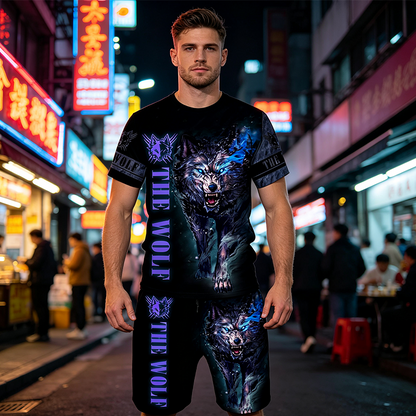 Men's Casual Animal Graphic T-Shirt and Shorts Set