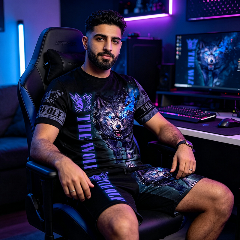 Men's Casual Animal Graphic T-Shirt and Shorts Set